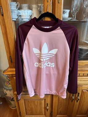 adidas Pink and Burgundy Trefoil Raglan Sweatshirt
